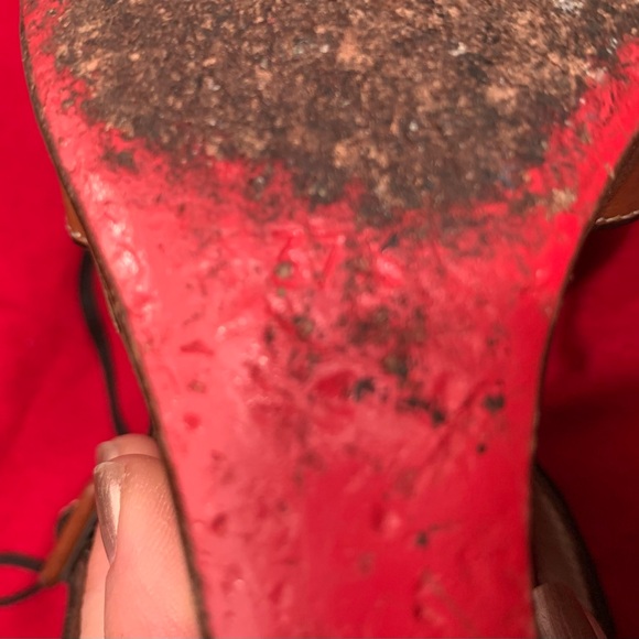 CHRISTIAN LOUBOUTIN Tan Leather Wedge Sandals 37.5 - Picture 11 of 11